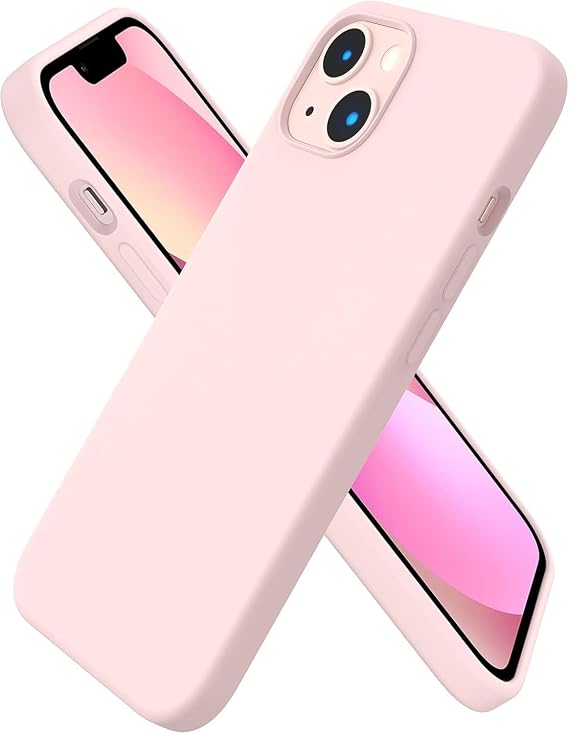 URUCHI iPhone 13 ile Uyumlu Kılıf, İçi Kadife Kaplamalı İnce Sıvı Silikon Tam Koruma Yumuşak Jel Silikon Kapak, Pudra Pembe
