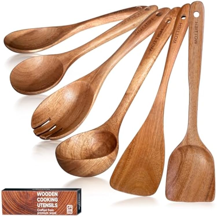 Wooden Spoons - Wooden Spoons for Cooking,Natural Wooden Kitchen Utensils Set Non Toxic,6-Piece Wooden Cooking UtensilsA06