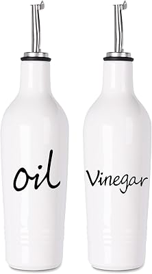 HAOTOP Farmhouse Ceramic Oil and Vinegar Dispenser Bottle Set, Perfect for Storage of Oil and Vinegar,13 oz White
