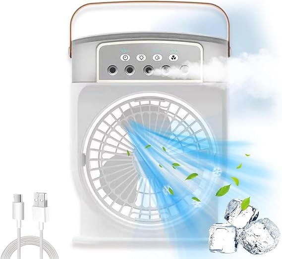 Aqua Freeze Portable Air Cooler Fan,USB Personal Air Cooler 5 Holes Spray Cooling Fan,Desk Misting Fan Spray Water Mist Fan with 600ML Water Tank Nightlights 3 Speed for Office, Home (White)