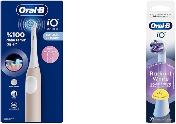 Oral-B iO 2 Rechargeable Toothbrush - Pink  Oral-B iO Radiant White White White Toothbrush Replacement Head 4 Pieces