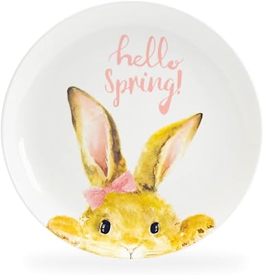 Hello Spring Happy Easter Bunny 8.5-inch Dessert Salad Plate Set of 1, One plate Hello Spring Pink