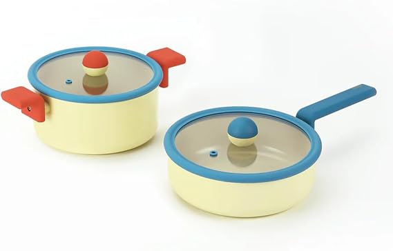 Danish 4-Pieces Forged Cookware Set with Lid, Kitchen Nonstick Ceramic Coating Pot, Frying Pan, Induction Compatible Kitchenware for Soup, Noodle, Steak, Made in Korea (9.5" Pan, 8" Casserole)