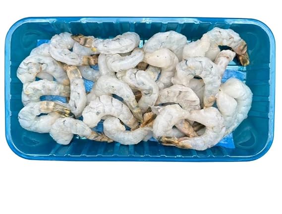Extra Jumbo Raw Black Tiger Shrimp, Tail on and extra jumbo size, Peeled and deveined, 2.5 pound