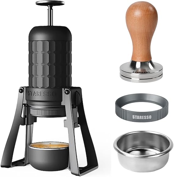 STARESSO Plus SP300 Manual Coffee Machine & 53mm Tamper, Dosing Ring, Bottomless Filter Basket