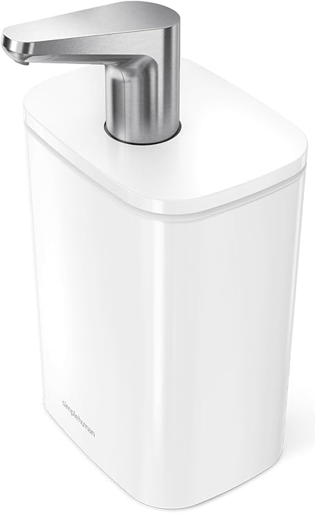 simplehuman 16 oz. Pulse Pump, Liquid Soap Dispenser, Drip Free Hand Soap Pump, White Stainless Steel