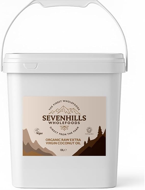 Sevenhills Wholefoods 10L Organic Extra Virgin Raw Coconut Oil (Cold-Pressed) Tub for Cooking, Baking, Skin Moisturiser & Hair Conditioner