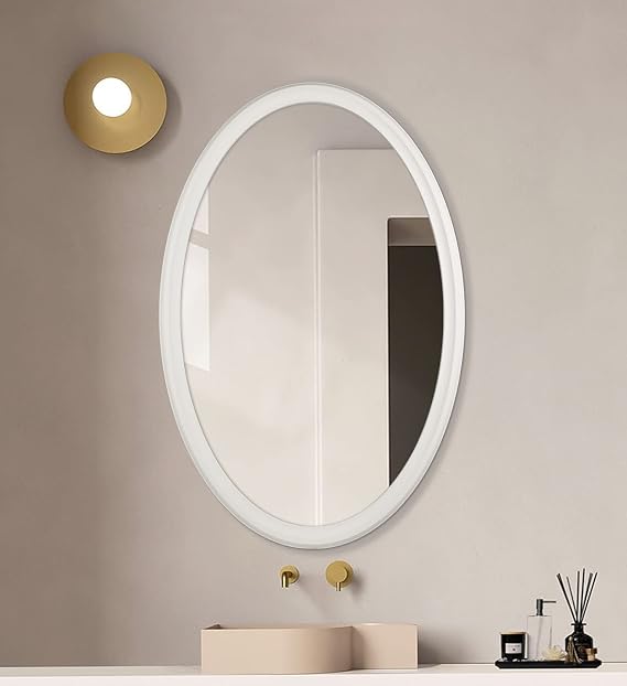 White Framed Oval Mirrors for Bathroom-Oval Bathroom Mirror for Wall 24"x36"