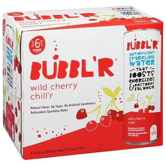 BUBBLR_Blood Antioxidant Sparkling Water, 12 Fluid Ounces, 6 Count (12 fl oz, Wild Cherry Chill'r)