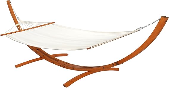 ONCLOUD Premium Double Hammock Set with Curved Hardwood Stand - 10.5ft Outdoor Relaxation System (400lb Capacity) (Teak, 14ft Set)
