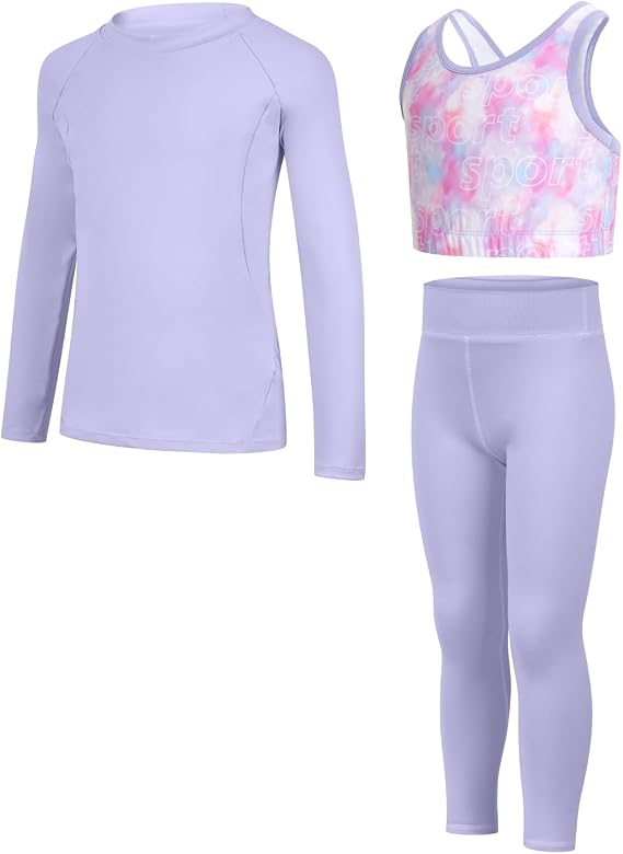 JiAmy Girls Yoga Leggings 3 Pcs Workout Sets Athletic Training Activewear