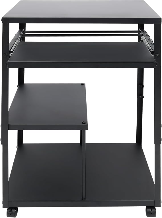 Computer Desk for Small Spaces, Height Adjustable Computer Desk with Shelves and Keyboard Tray, Standing Compact Desk with Storage, Home Office Study Computer Desk with Wheels