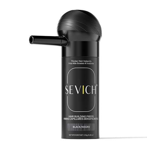 SEVICH Hair Fibers with Spray Applicator - Natural-Looking Hair Thickening Fibers for Men & Women, Instant Fullness, Wind & Water Resistant, Easy Wash Out, 25g (Black)