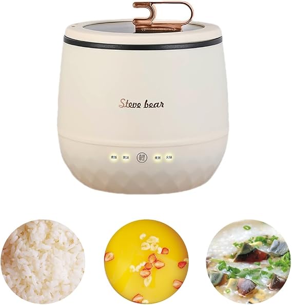 Mini Rice Cooker, Living Alone, Compact Rice Cooker, Mini, Multifunctional, 4 Convenient Modes Cooking Rice, Soup, Hot Pot, and Portion, Keep Warm & Portable, Compact for Camping, About 3 Cups of Rice Tea Bags, Serves 1 to 2 People