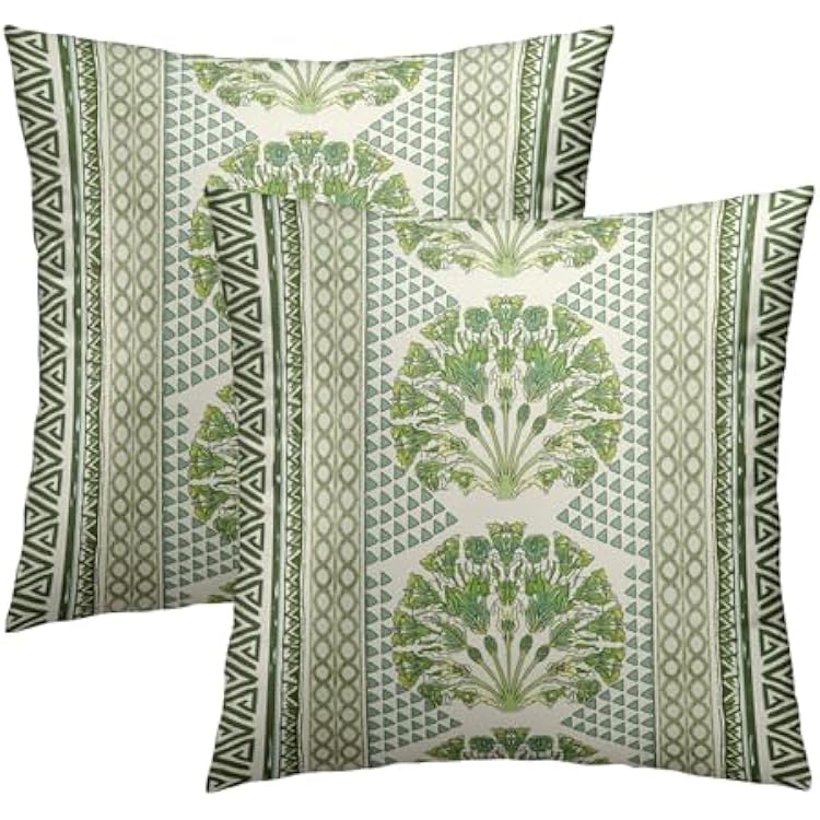 Sweetshow Sage Green Flowers Pillowcovers Summer Geometric Throw Pillow Covers Cushion Case for Sofa Home Decor Bedroom Living Room 18 x Inches Set of 2 Spring Floral, BZ