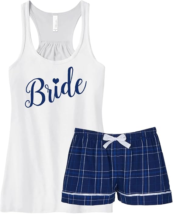 Bride Pajama Short Set - Navy Plaid