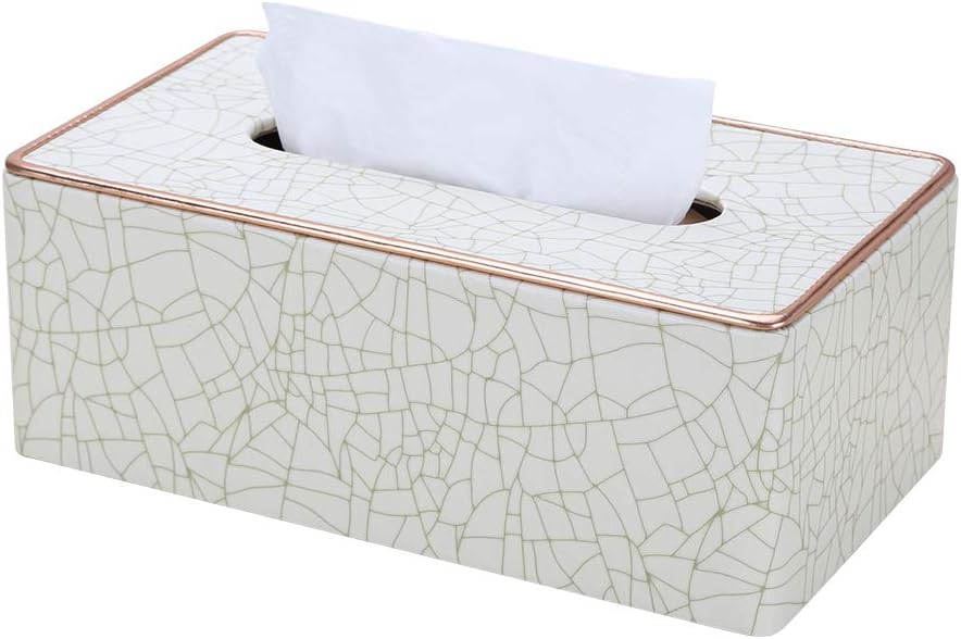 GORESE Rectangular Tissue Box Cover, PU Leather Tissue Box Holder for Home and Office, Large Tissue Box Covers for Bedroom, Desks, Nightstands, Bathroom and Car Beige-Ice Cracks Pattern