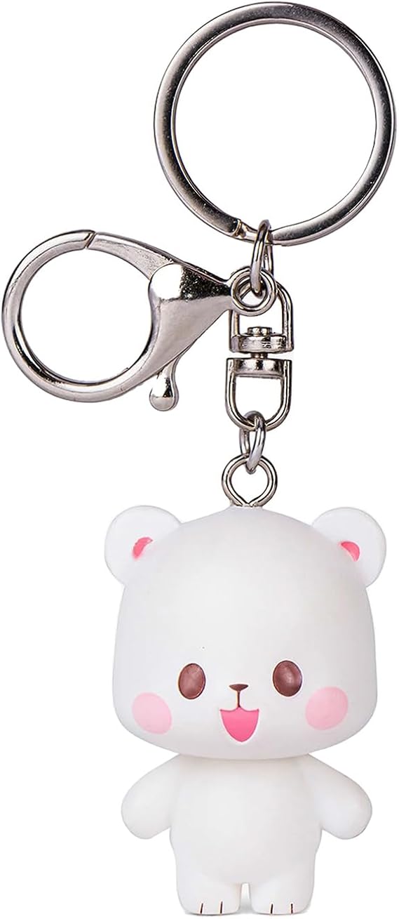 Milkmochabear Milk Mocha 3D Figurine Keychain - Cute Vinyl Key Chain for Handbags, Purses, Bags and Backpacks, Metal Keyring