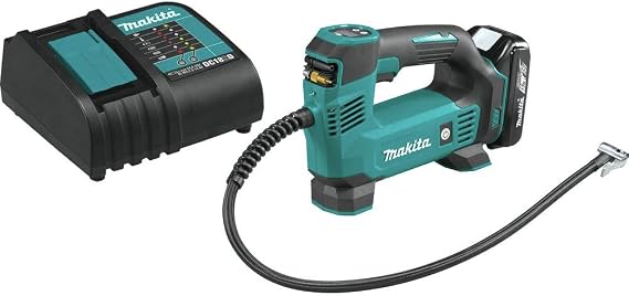Makita DMP180SYX 18V LXT Lithium-Ion Cordless Inflator Kit (1.5Ah) | Up to 120 PSI, backlit gauge, LED light, auto-stop, 25.5-inch hose, 1.5Ah battery