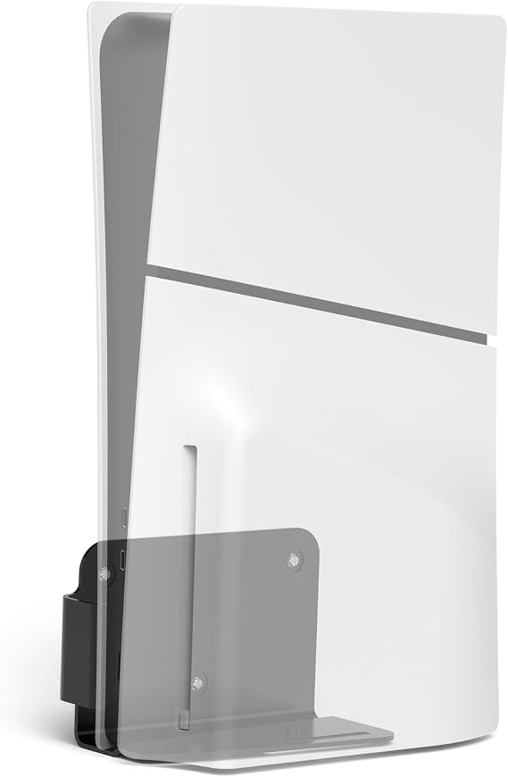 Aluminum Wall Mount for PlayStation 5 Slim Digital Edition and Disc Edition Wall Mount Bracket for PS5-Slim Space Saving PS5 Slim Shelf Mount (Black)