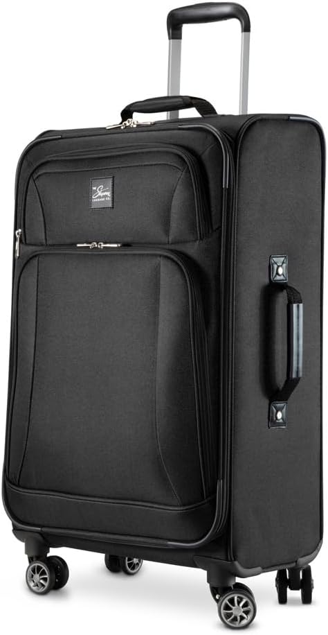 Skyway Epic Softside Medium Checked Luggage - Lightweight Suitcase with Wheels | TSA Approved Travel Bag | Spinner Suitcase | Large Luggage Set with Telescoping Handle, 24 inch, Black