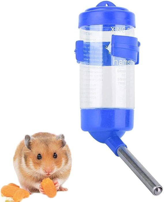 No Drip Automatic Hamster Water Bottle for Small Animals - Pet Water Dispenser for Hamsters, Hedgehogs, Sugar Gliders, Rats and Mice (Blue)