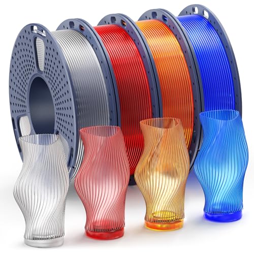 SUNLU Clear PLA Filament 1.75mm Bundle, 3D Printer Filament Bundle Multicolor, Individually Vacuum Packed, 250g Spool, 4 Rolls, Transparent Series-ClearRedOrangeBlue