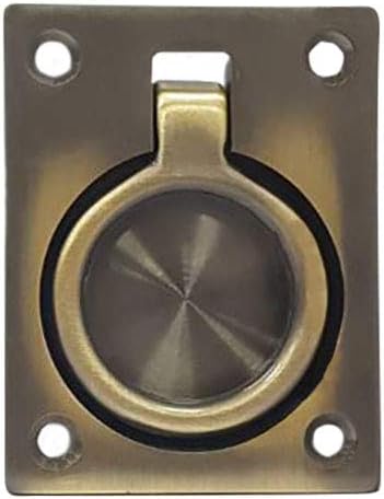 QCAA Solid Brass Large Heavy Rectangular Recessed Flush Ring Pull, 3-5/16"x 2-7/16", Antique Brass, Made in Taiwan, 1 Pack