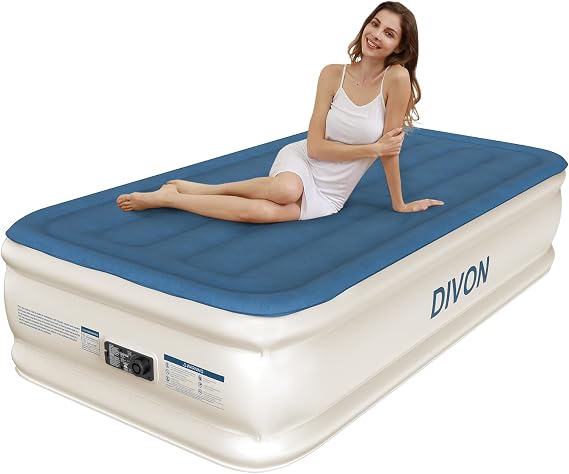 DIVON Twin Air Mattress with Built in Pump Raised,18Single Inflatable Mattress in 2 Mins,Foldable Blow Up Mattress,Portable Twin Size Air Mattress for Camping,Travel&Floor,Air Bed for Adults,330lbs