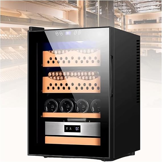 Cigar Humidor, Electric Cigar Humidor, Intelligent Electronic Cabinet with Spanish Cedar Wood Shelves and Hygrometer, Large Capacity Partitions(B)