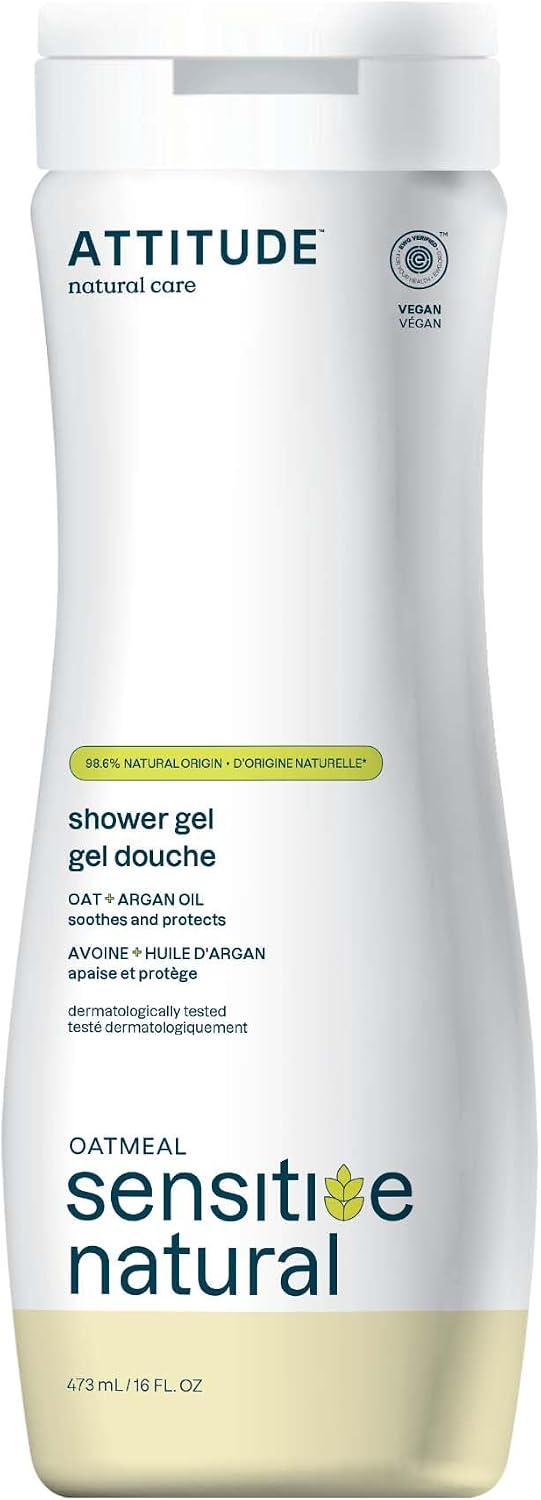 ATTITUDE Body Wash for Sensitive Skin, EWG Verified Shower Gel, Soothing Oat, Dermatologically Tested, Plant and Mineral-Based, Vegan Personal Care, Argan Oil, 473 mL