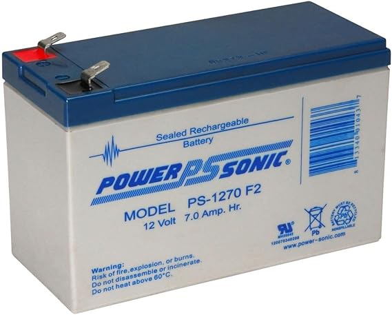 Power Sonic PS-1270 Sealed Lead Acid Battery, 12 Volt 7 AH, 0.250 F2 Terminal