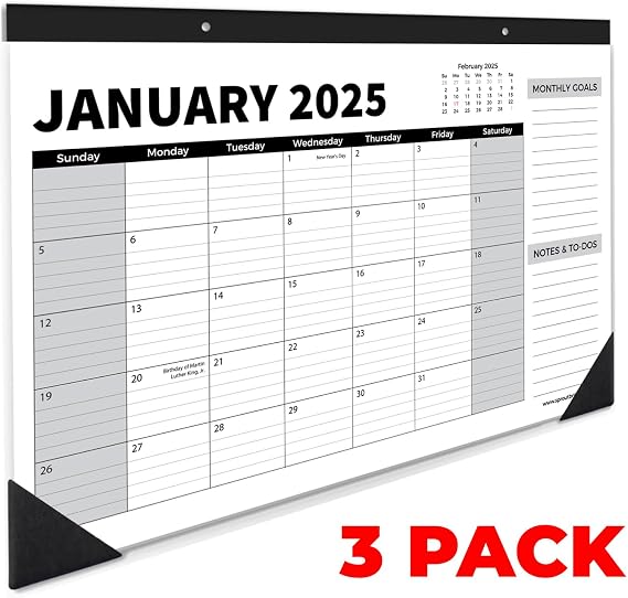 Sproutbrite 18 Month Calendar - 17" x 11.5" Medium Size Desk Calendar 2025-2026, Desktop Monthly Planner with To-Do List and Notes, Home, Office Desk Calendar (3 Pack, Jan 2025)