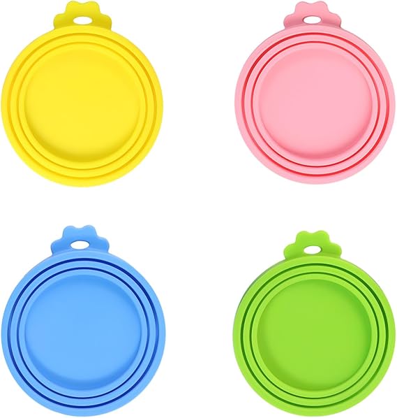 4 PCS Silicone Pet Food Can Lids, Reusable Universal Can Covers,4 Color