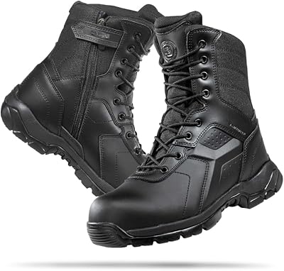 8 Inch Side Zip Tactical Boots for Men - Waterproof, Durable, and Military-Ready with Safety Toe