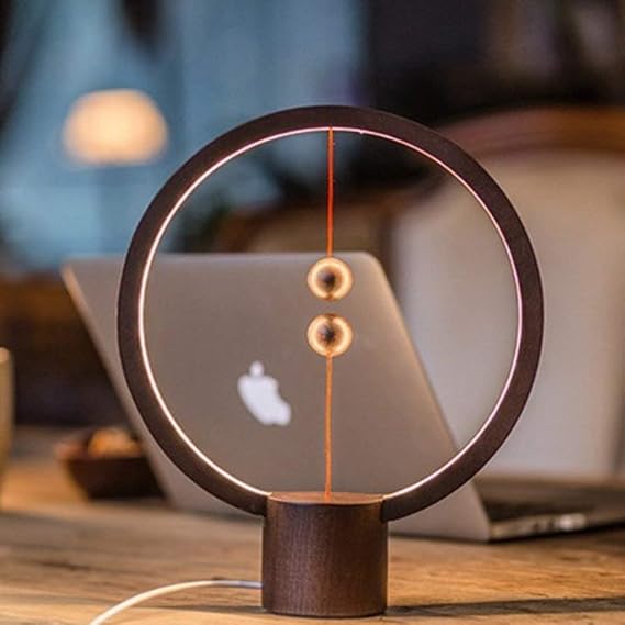 ALLOCACOC Round Magnetic mid-air Switch USB Powered LED lamp, Warm Eye-Care LED Lamp, Night Lamp, Table Lamp, Decoration for Bedroom, Living Room, Dining Room and Office (Darkwood)