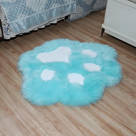 Fuzzy Area Rugs,Fluffy Cat Paw Rugs,Shaggy Decorative Accent Rug,Soft Faux Fur Rug Carpet Washable for Kids Nursery Dorm Room Bedroom (Blue)