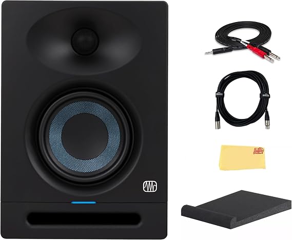 PreSonus Eris Studio 4 4.5-inch 2-Way Active Studio Monitors with EBM Waveguide Bundle with Stereo Breakout Cable, XLR Cable, and Austin Bazaar Polishing Cloth