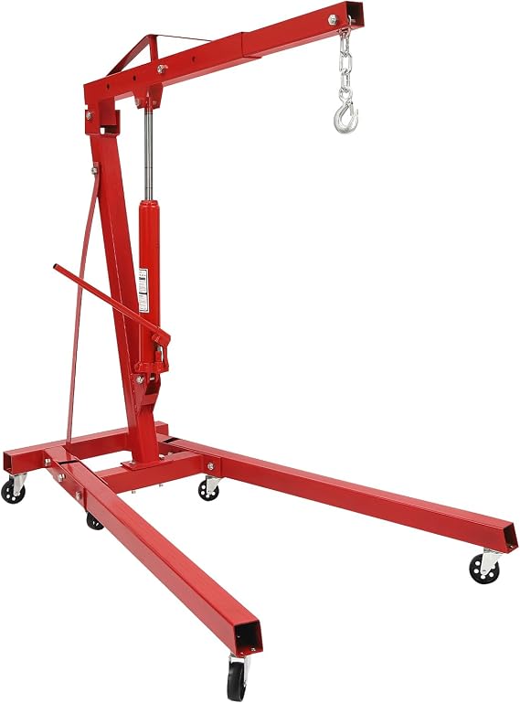 2 Tons Engine Hoist Dragway Tools Heavy Duty Folding Hoist Hydraulic Crane 4409LBS Cherry Picker Shop Crane Hoist Lift with 6 Iron Caster Wheels (Red)