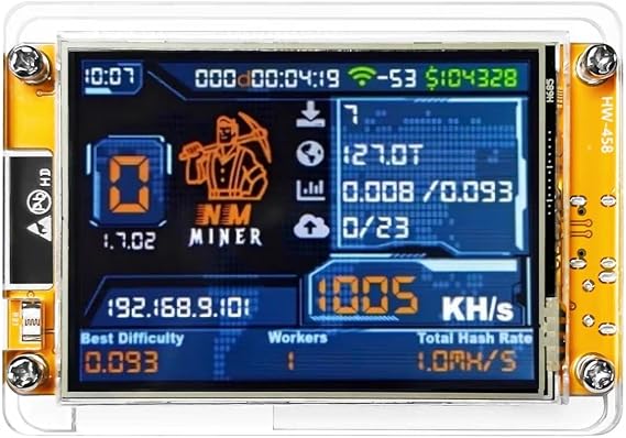 Bitcoin Miner, NerdMiner BTC 2.8" Solo Miner ESP32 Development Board Display,1000KH/s Low Power Mini Lucky Miner, Crypto Miner Machine