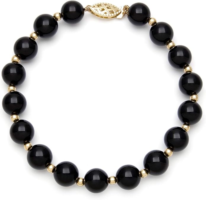 Belacqua Round Natural Black Onyx Bracelet in 10K Gold Beads