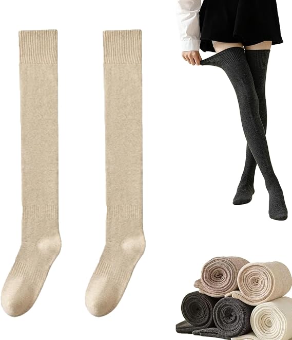 Women Thigh High Socks, Over Knee Thigh Stockings, Warm Soft Thickened Thighs Solid Color Socks