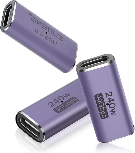 ELUTENG 3 Pack Coupler 240W USB C to USB C Connector Female to Female Adapter 40Gbps Type C Extender Adapter Video Display for TV PC Laptop Tablet Phone and More Devices