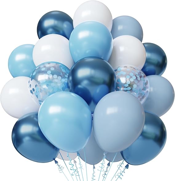 Blue and White Balloons, 50pcs 12 inch Blue White Confetti Balloons Kit