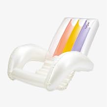 Maccabi Art 4 ft Lazy Recliner Inflatable Lounge Chair for Pool, Pearlized Puffy Cloud, Cup Holder, Armrests, DuraSeam Tech, EasyGrip Valve, for Adults & Teens, 220 lbs Max