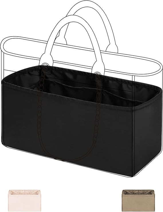 DGAZ Silk Purse Organizer Insert for Deauville Canvas Bag(Black,New S) | Soft and Lightweight,Perfect Fit,Multi-pocket Storage,Bag Protector,Luxury Bag Care,Handmade,for Smooth Bag Organizer