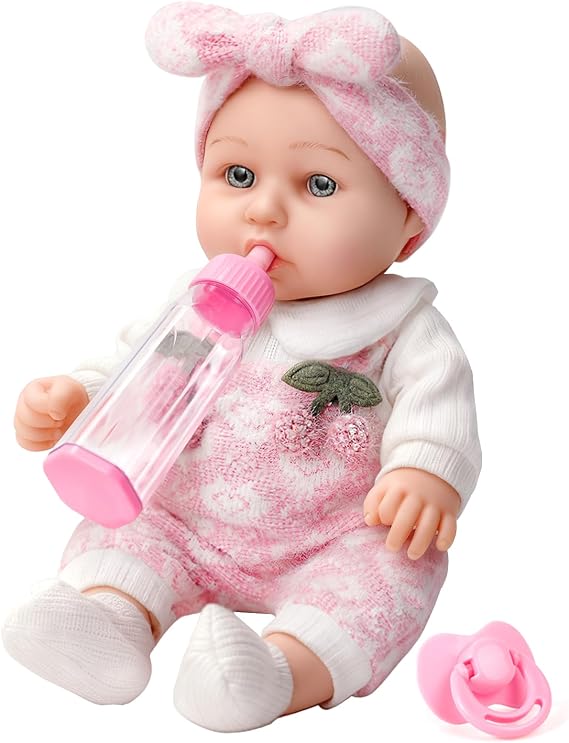 ZNTWEI 12''Reborn Baby Doll PlaysetLifelike Interactive Doll (Gift Box) | with Pink Cherry Pattern Clothes Accessories,Pacifier,Feeding Bottle. Perfect for interaction, play, and gift-giving