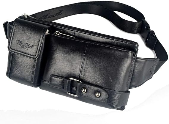 Hebetag Leather Waist Bag Fanny Pack for Men Hip Bum Belt Waist Purse Travel Hiking Walking Cell Phone Pouch Sling Chest Daypack