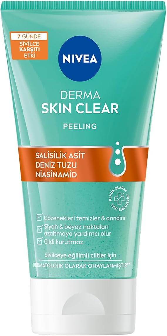 NIVEA Derma Skin Clear Anti Acne Facial Cleanser Exfoliating 150ml, Pore Purifying, Blackhead Reduces,Salicylic Acid,Sea Salt, Niacinamide