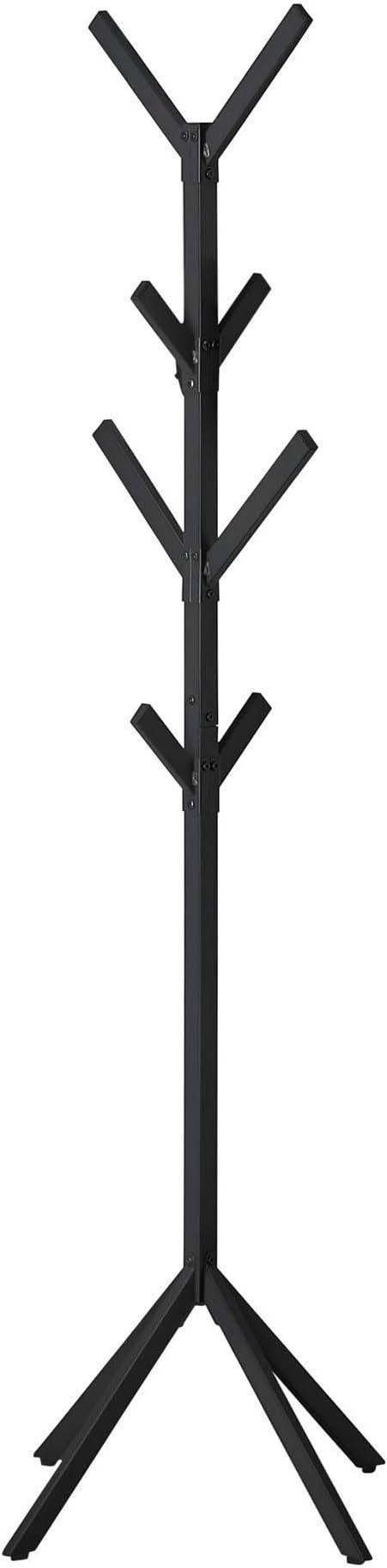Offex 70" H Black Matte Finish Modern Industrial Style 4-Tier Entryway Freestanding Hall Tree Hanger with 8 Hooks